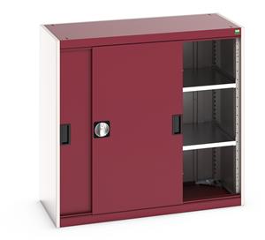 40013068.** Bott cubio cupboard with lockable sliding doors 1000mm high x 1050mm wide x 525mm deep and supplied with 2 x 100kg capacity shelves.   Ideal for areas with limited space where standard outward opening doors would not be suitable....